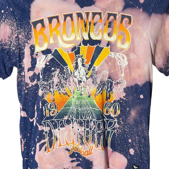 Denver Broncos Reworked Graphic T-Shirt Short Sleeve Bleach Bomb Navy Mens Sz S - Picture 3 of 6